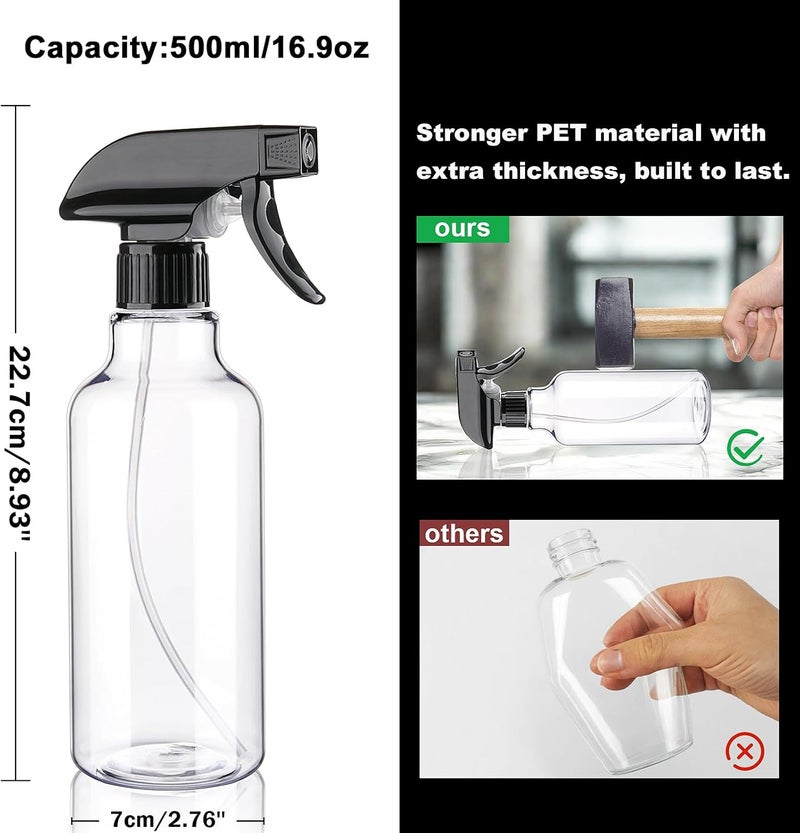 Hethyo Spray Bottles Plastic Spray Bottle for Hair Mist/Stream Heavy Duty Empty Spray Bottles for Cleaning Solutions, Plants, Cooking (16.9oz-BlackClear) - Image 4